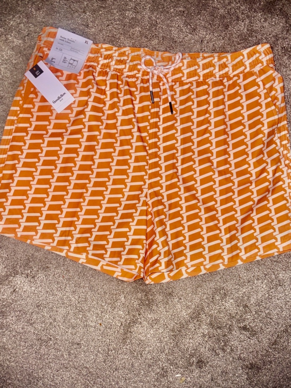 Goodfellow & Co Orange Geometric Swim Trunks with Drawstring - Picture 2 of 8